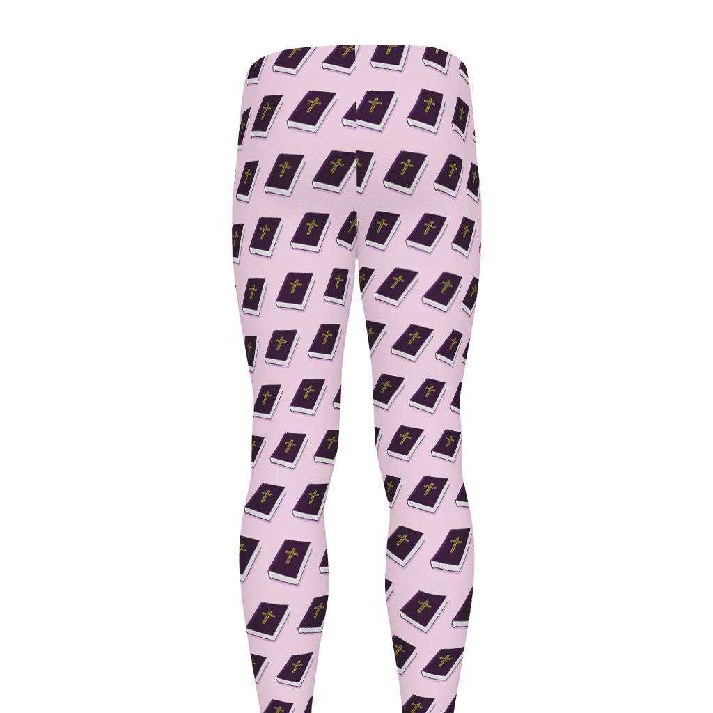 Purple Holy Bible Pattern Print Men's leggings