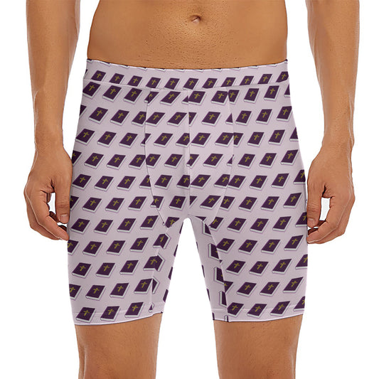 Purple Holy Bible Pattern Print Men's Long Boxer Briefs