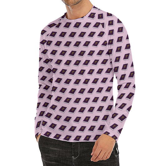 Purple Holy Bible Pattern Print Men's Long Sleeve Rash Guard