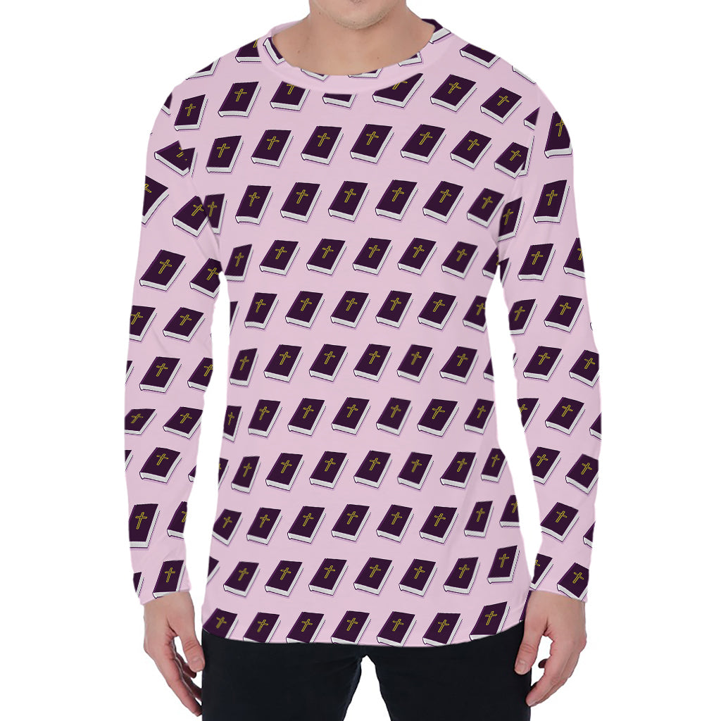 Purple Holy Bible Pattern Print Men's Long Sleeve T-Shirt