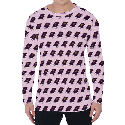 Purple Holy Bible Pattern Print Men's Long Sleeve T-Shirt