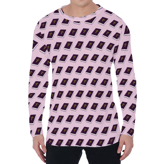 Purple Holy Bible Pattern Print Men's Long Sleeve T-Shirt