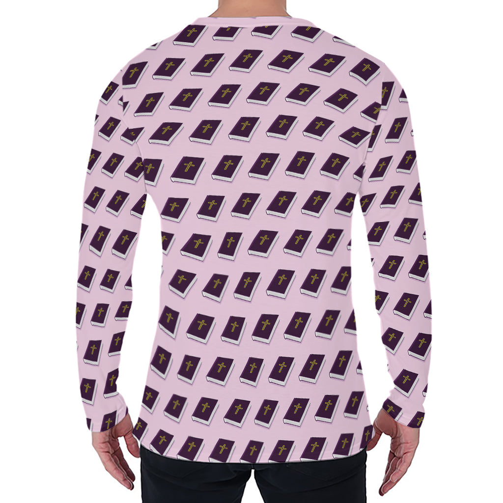 Purple Holy Bible Pattern Print Men's Long Sleeve T-Shirt