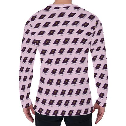 Purple Holy Bible Pattern Print Men's Long Sleeve T-Shirt