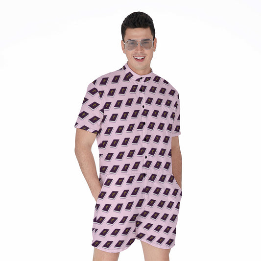 Purple Holy Bible Pattern Print Men's Rompers