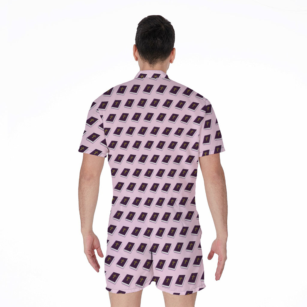 Purple Holy Bible Pattern Print Men's Rompers