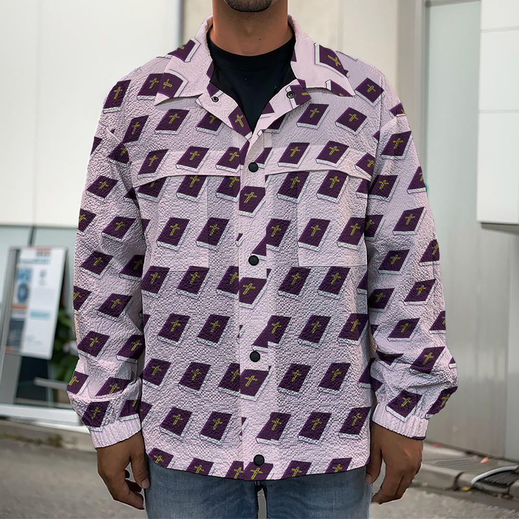 Purple Holy Bible Pattern Print Men's Shirt Jacket