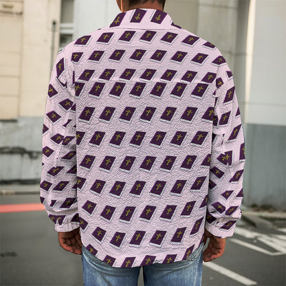 Purple Holy Bible Pattern Print Men's Shirt Jacket