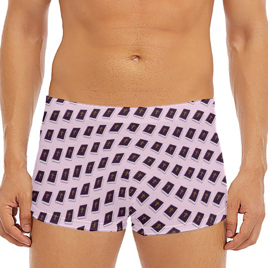 Purple Holy Bible Pattern Print Men's Short Boxer Briefs
