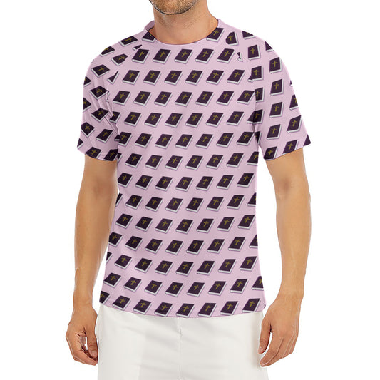 Purple Holy Bible Pattern Print Men's Short Sleeve Rash Guard
