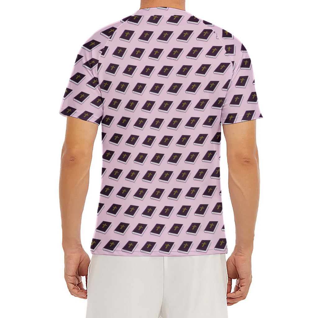 Purple Holy Bible Pattern Print Men's Short Sleeve Rash Guard