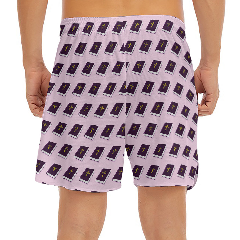 Purple Holy Bible Pattern Print Men's Split Running Shorts
