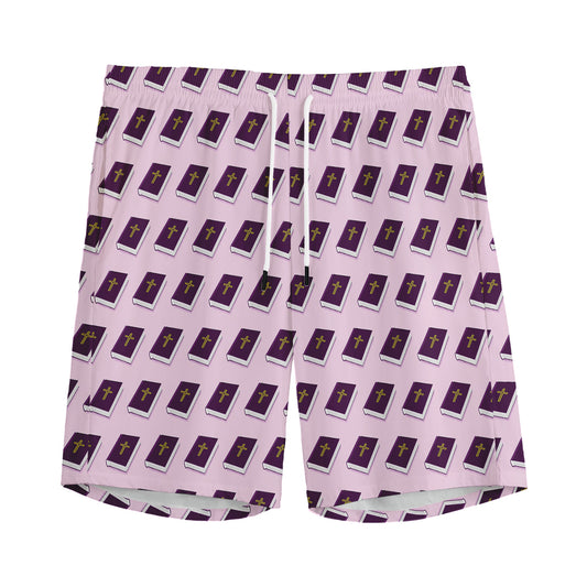 Purple Holy Bible Pattern Print Men's Sports Shorts