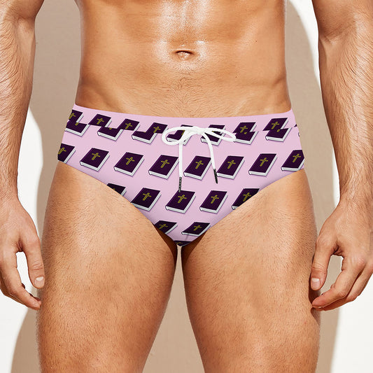 Purple Holy Bible Pattern Print Men's Swim Briefs