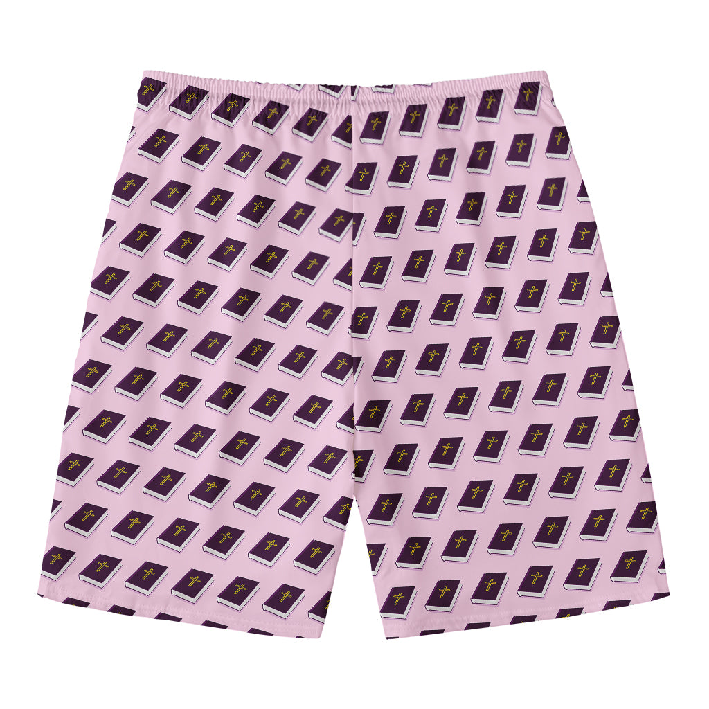 Purple Holy Bible Pattern Print Men's Swim Trunks