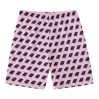 Purple Holy Bible Pattern Print Men's Swim Trunks