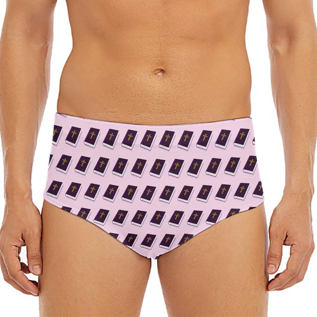 Purple Holy Bible Pattern Print Men's Triangle Swim Briefs