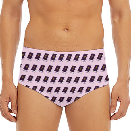 Purple Holy Bible Pattern Print Men's Triangle Swim Briefs