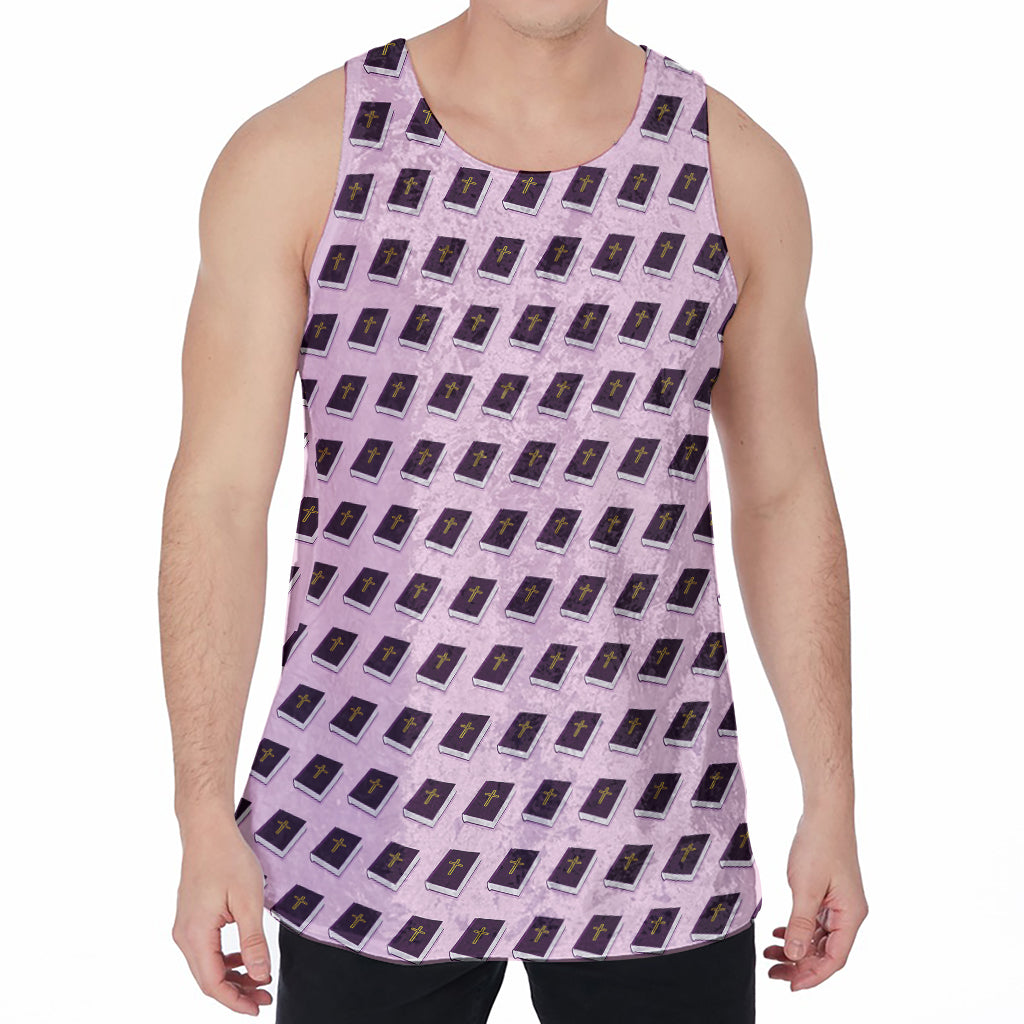 Purple Holy Bible Pattern Print Men's Velvet Tank Top