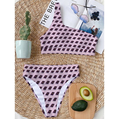 Purple Holy Bible Pattern Print One Shoulder Bikini Top