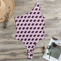 Purple Holy Bible Pattern Print One Shoulder Bodysuit