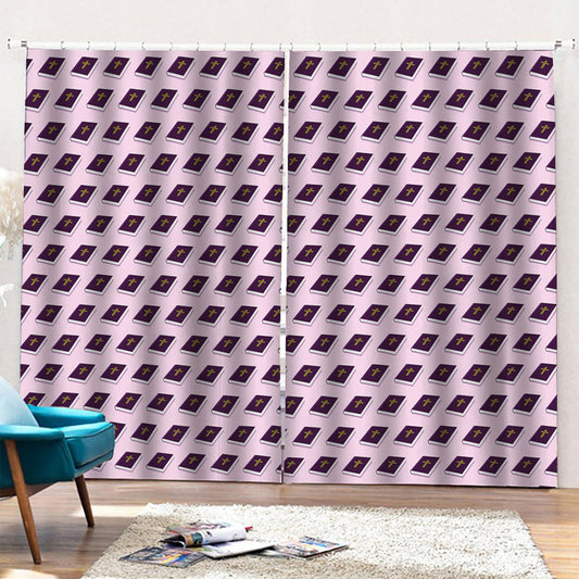 Purple Holy Bible Pattern Print Pencil Pleat Curtains