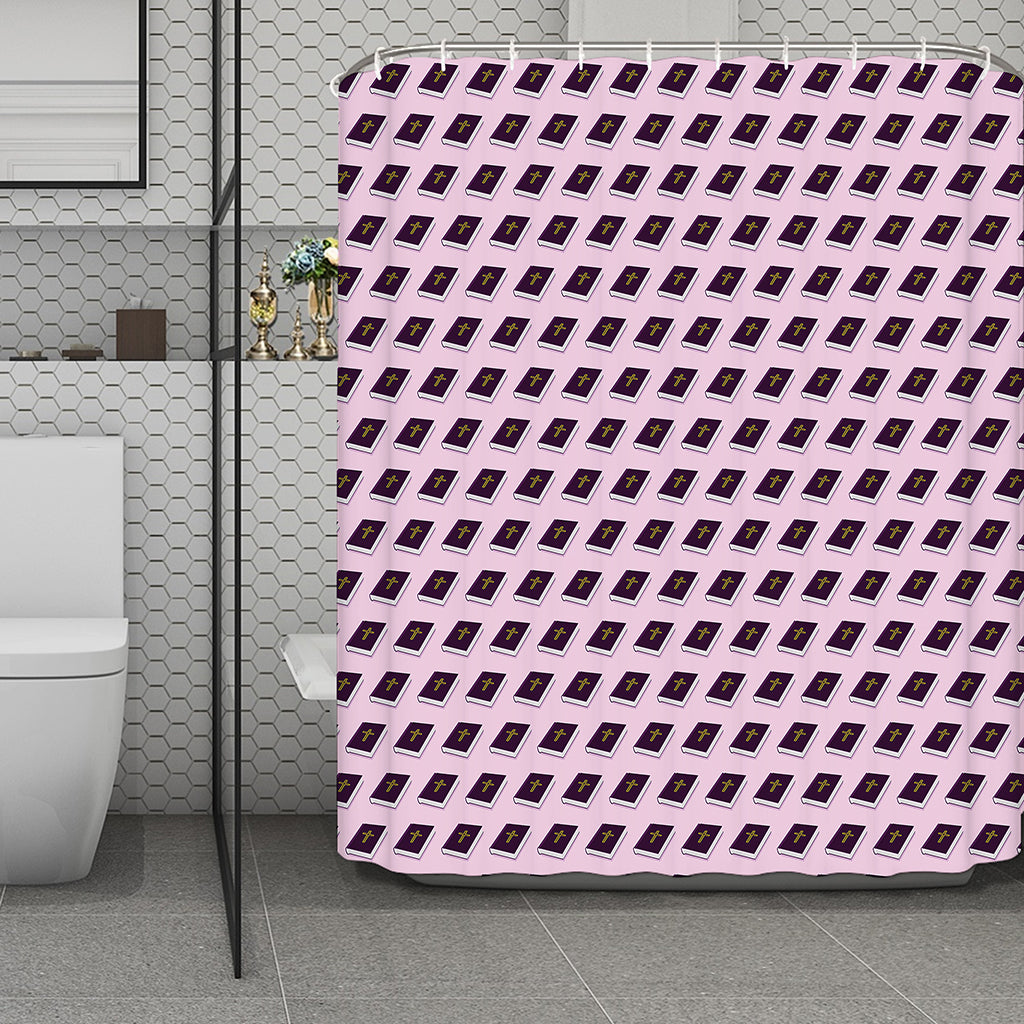 Purple Holy Bible Pattern Print Polyester Shower Curtain