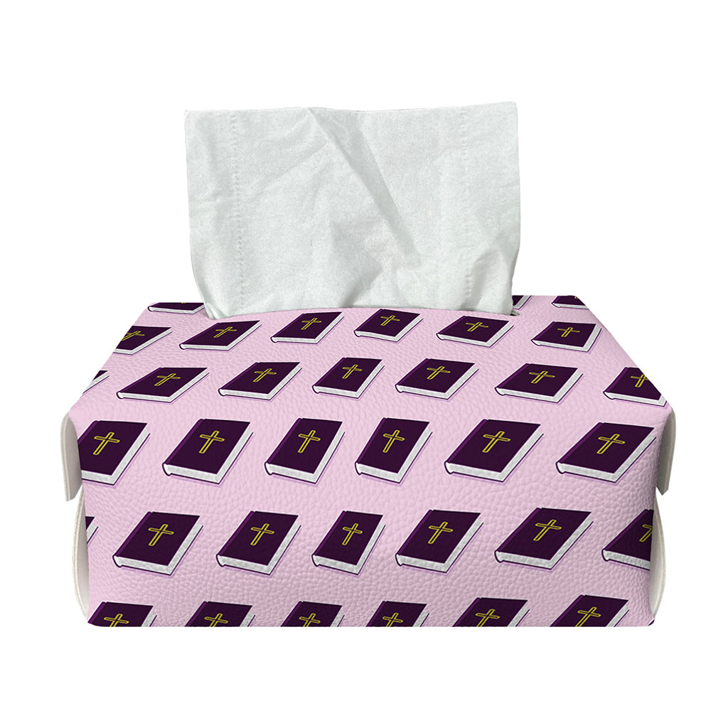 Purple Holy Bible Pattern Print Rectangle Tissue Box Cover