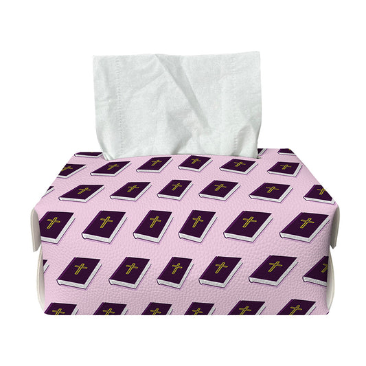 Purple Holy Bible Pattern Print Rectangle Tissue Box Cover