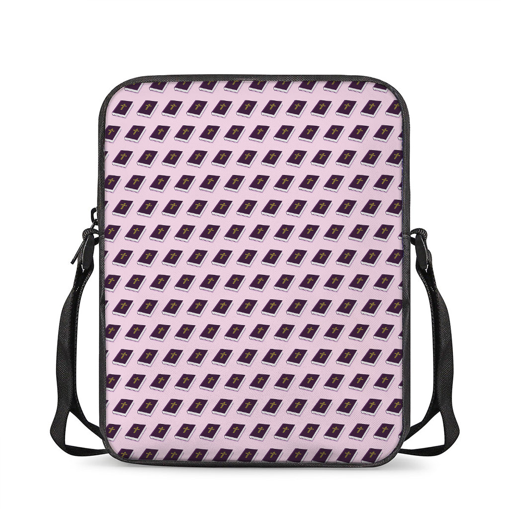 Purple Holy Bible Pattern Print Rectangular Crossbody Bag