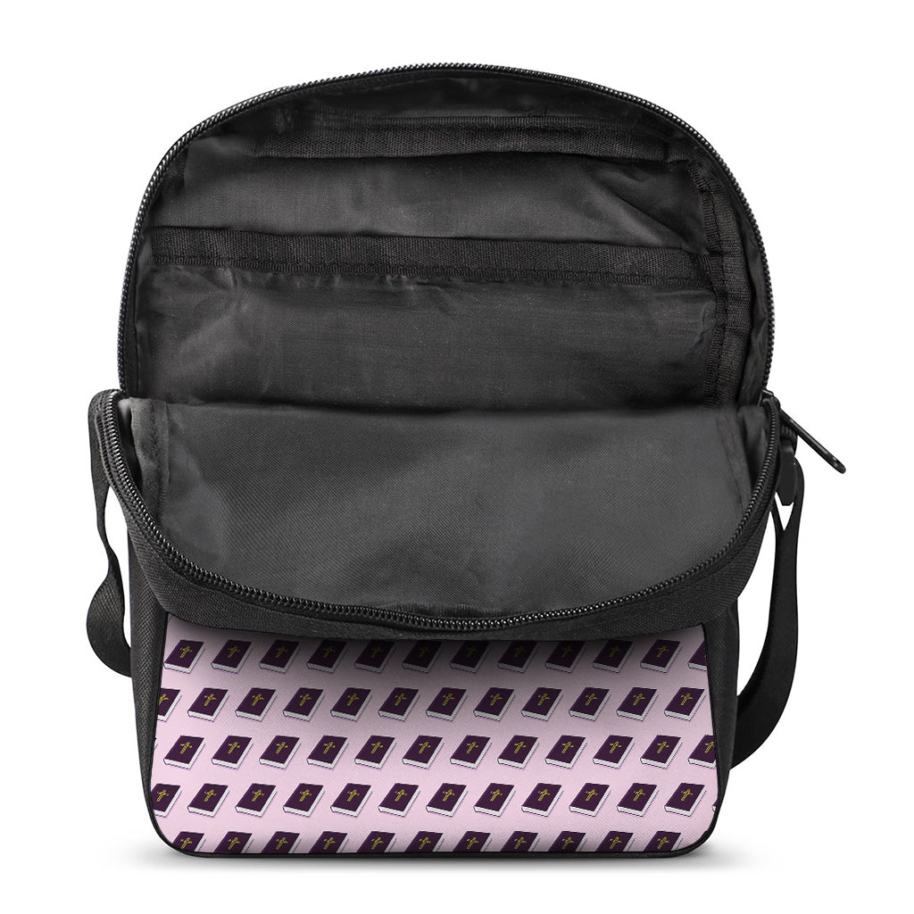 Purple Holy Bible Pattern Print Rectangular Crossbody Bag
