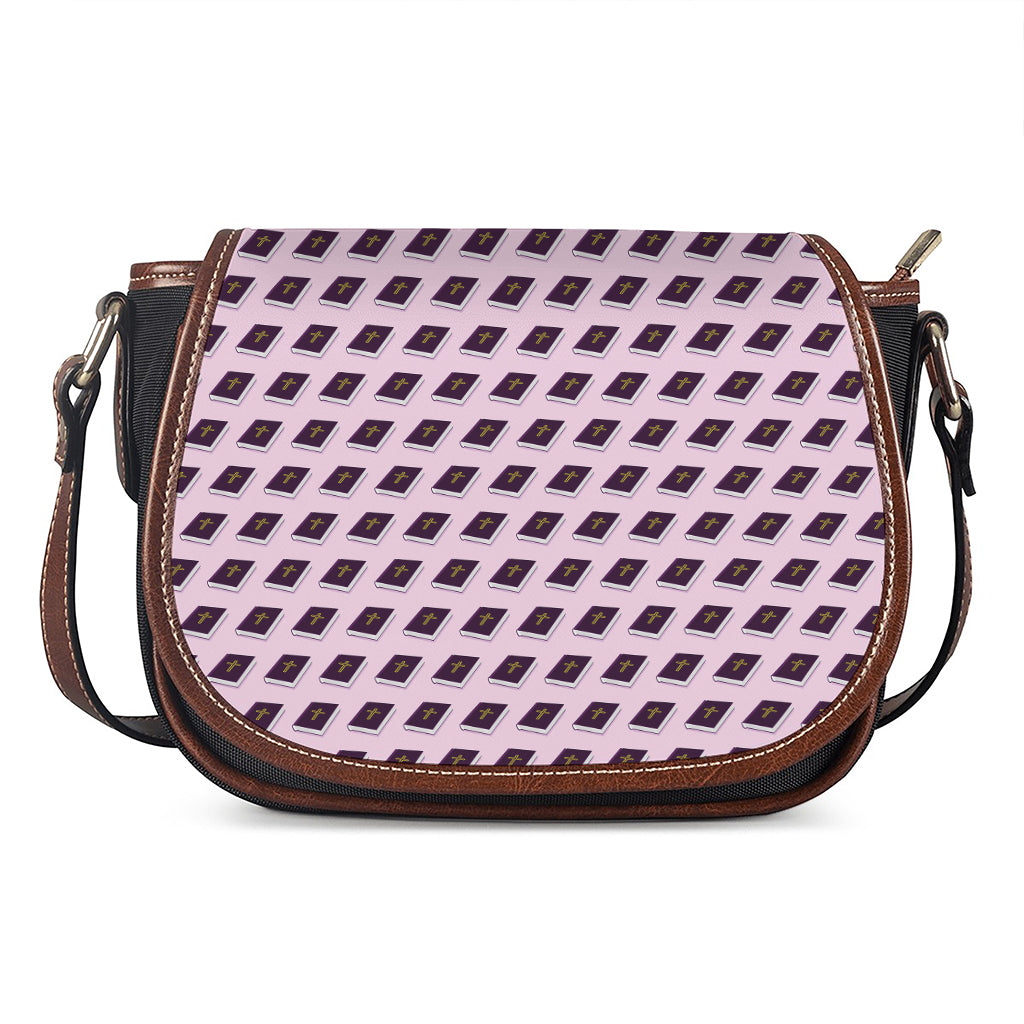 Purple Holy Bible Pattern Print Saddle Bag