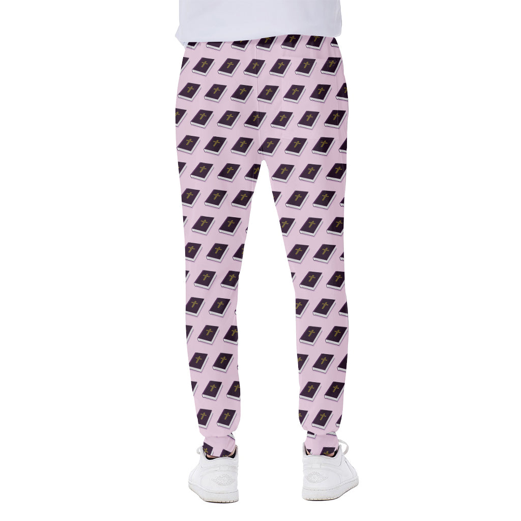 Purple Holy Bible Pattern Print Scuba Joggers