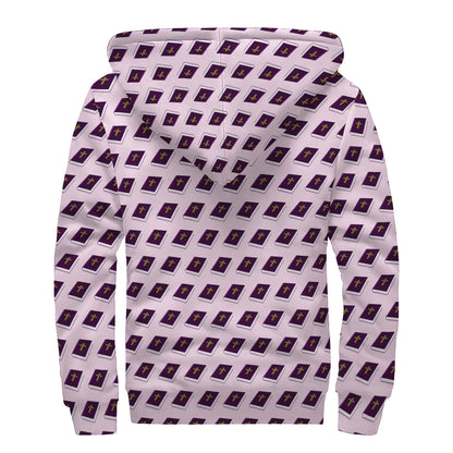 Purple Holy Bible Pattern Print Sherpa Lined Zip Up Hoodie