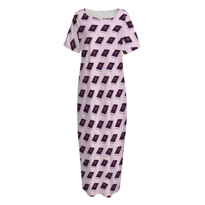 Purple Holy Bible Pattern Print Short Sleeve Long Nightdress