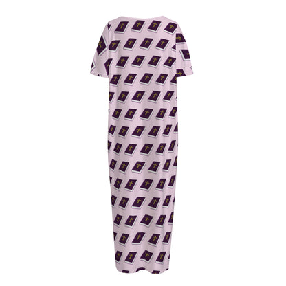 Purple Holy Bible Pattern Print Short Sleeve Long Nightdress