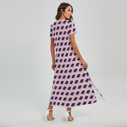 Purple Holy Bible Pattern Print Short Sleeve Maxi Dress