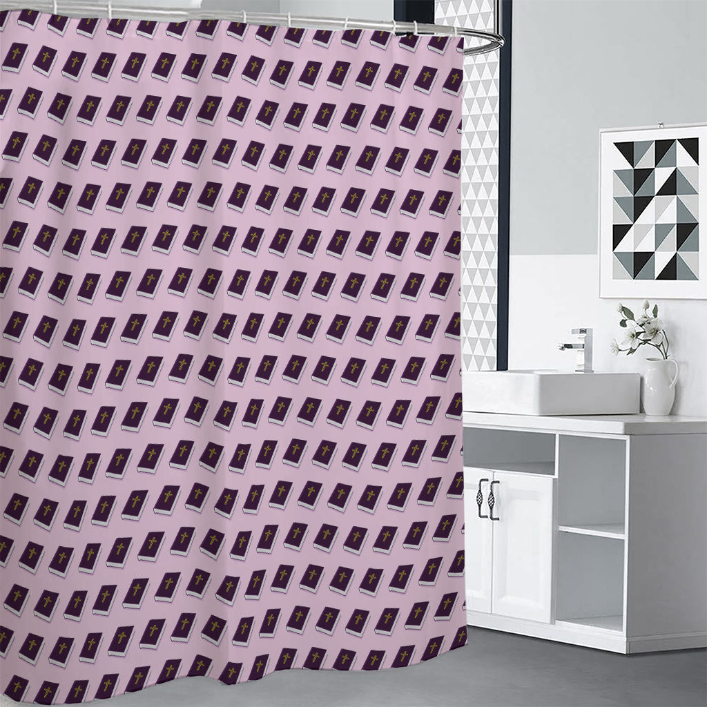 Purple Holy Bible Pattern Print Shower Curtain