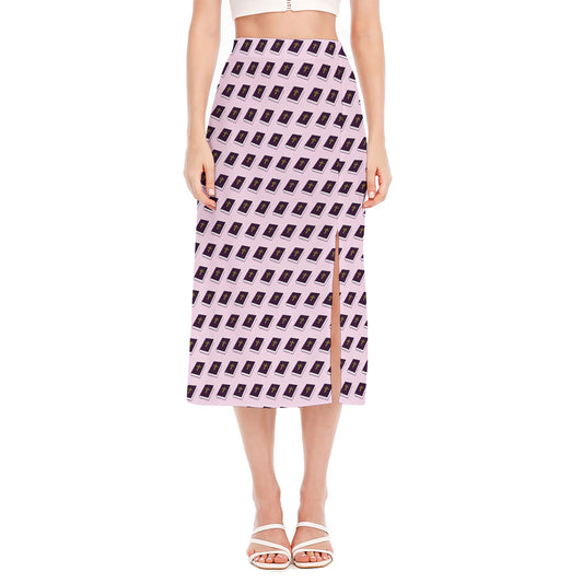 Purple Holy Bible Pattern Print Side Slit Midi Skirt