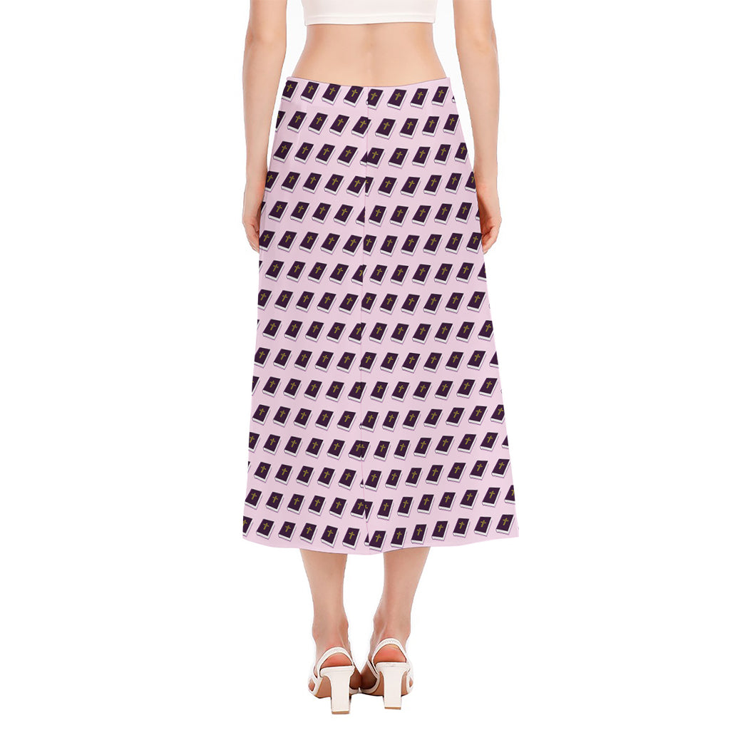 Purple Holy Bible Pattern Print Side Slit Midi Skirt