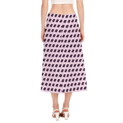 Purple Holy Bible Pattern Print Side Slit Midi Skirt