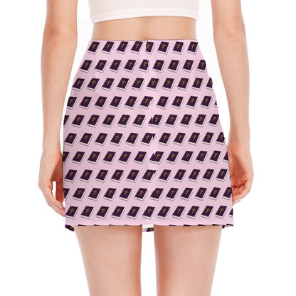 Purple Holy Bible Pattern Print Side Slit Mini Skirt