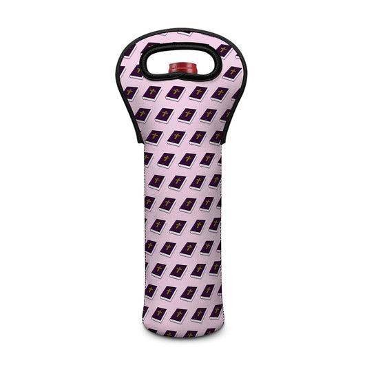 Purple Holy Bible Pattern Print Single Neoprene Wine Tote