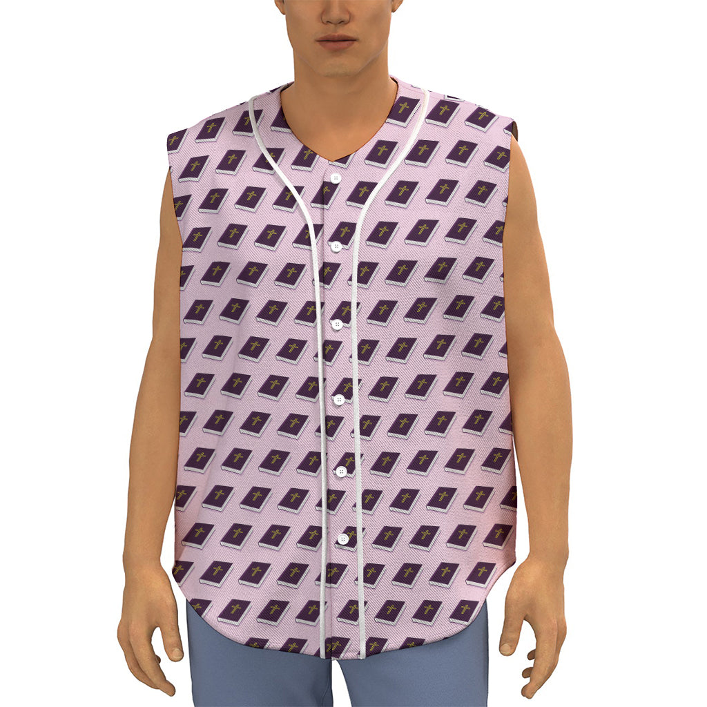 Purple Holy Bible Pattern Print Sleeveless Baseball Jersey