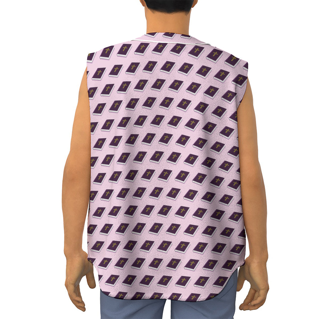 Purple Holy Bible Pattern Print Sleeveless Baseball Jersey