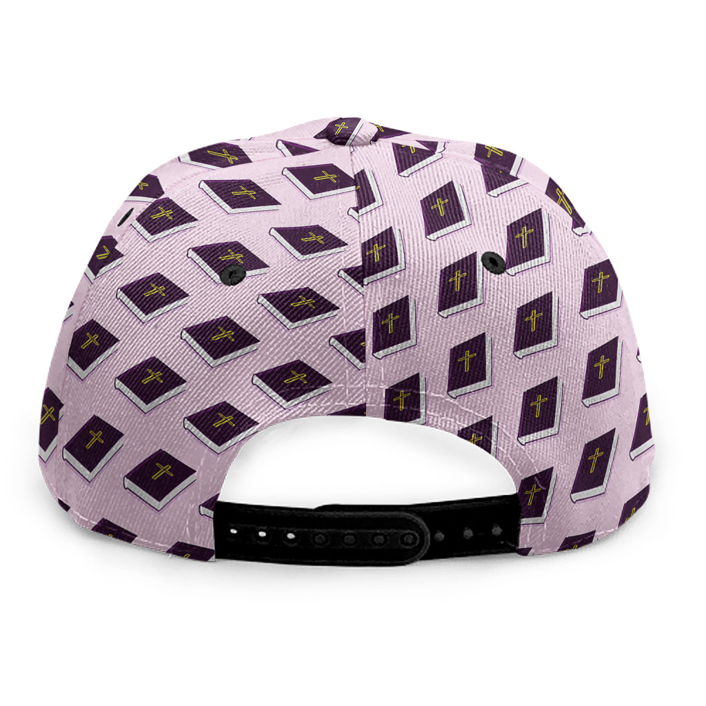 Purple Holy Bible Pattern Print Snapback Cap