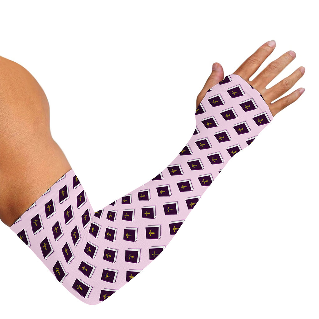 Purple Holy Bible Pattern Print Sun Protection Arm Sleeves