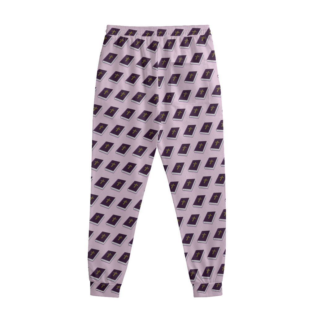 Purple Holy Bible Pattern Print Sweatpants