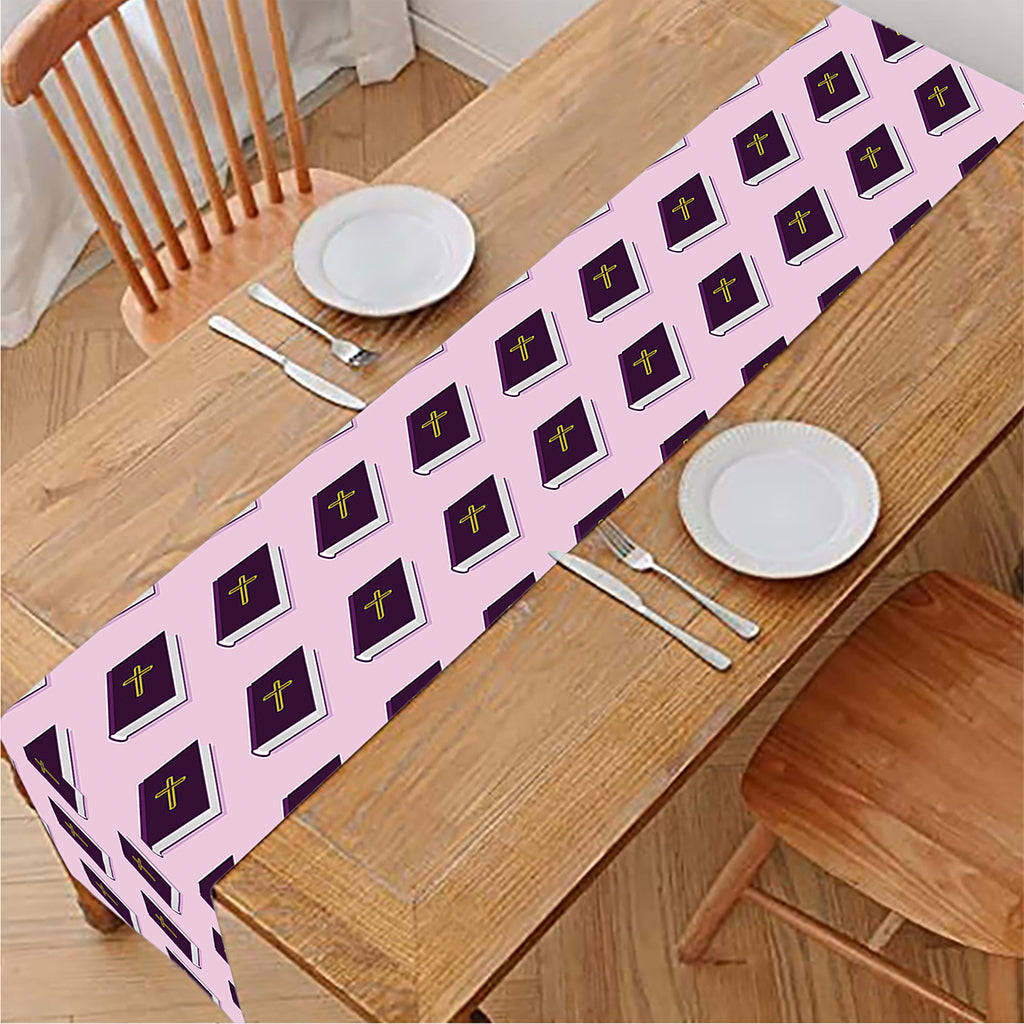 Purple Holy Bible Pattern Print Table Runner