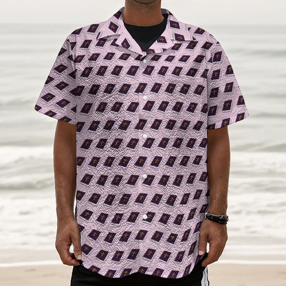 Purple Holy Bible Pattern Print Textured Short Sleeve Shirt